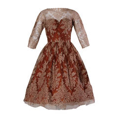 Dreamy 1950s Brown Tulle Chantilly Lace Cocktail Dress