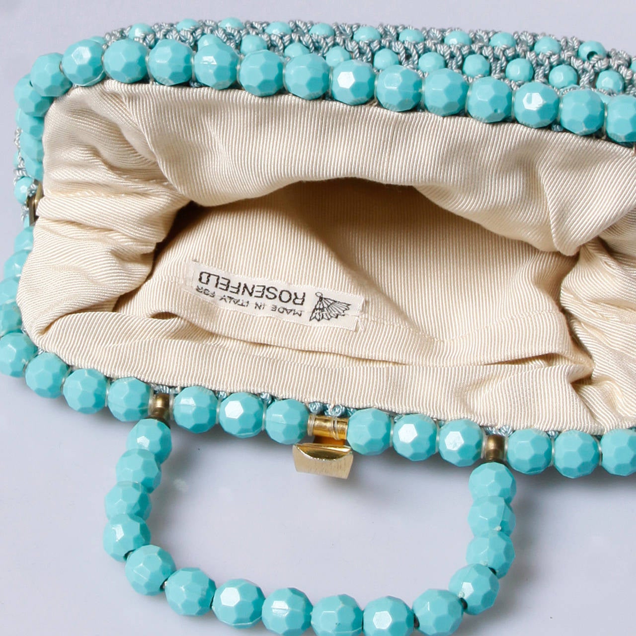 Harry Rosenfeld Vintage 1960s Blue Beaded Cord Bag or Purse at 1stDibs