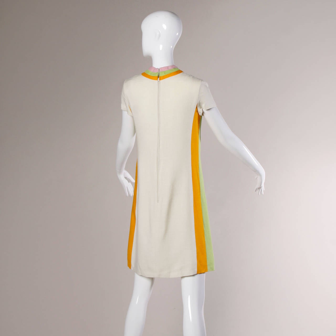 Women's Lord & Taylor Vintage 1960s Mod Linen Pastel Color Block Shift Dress