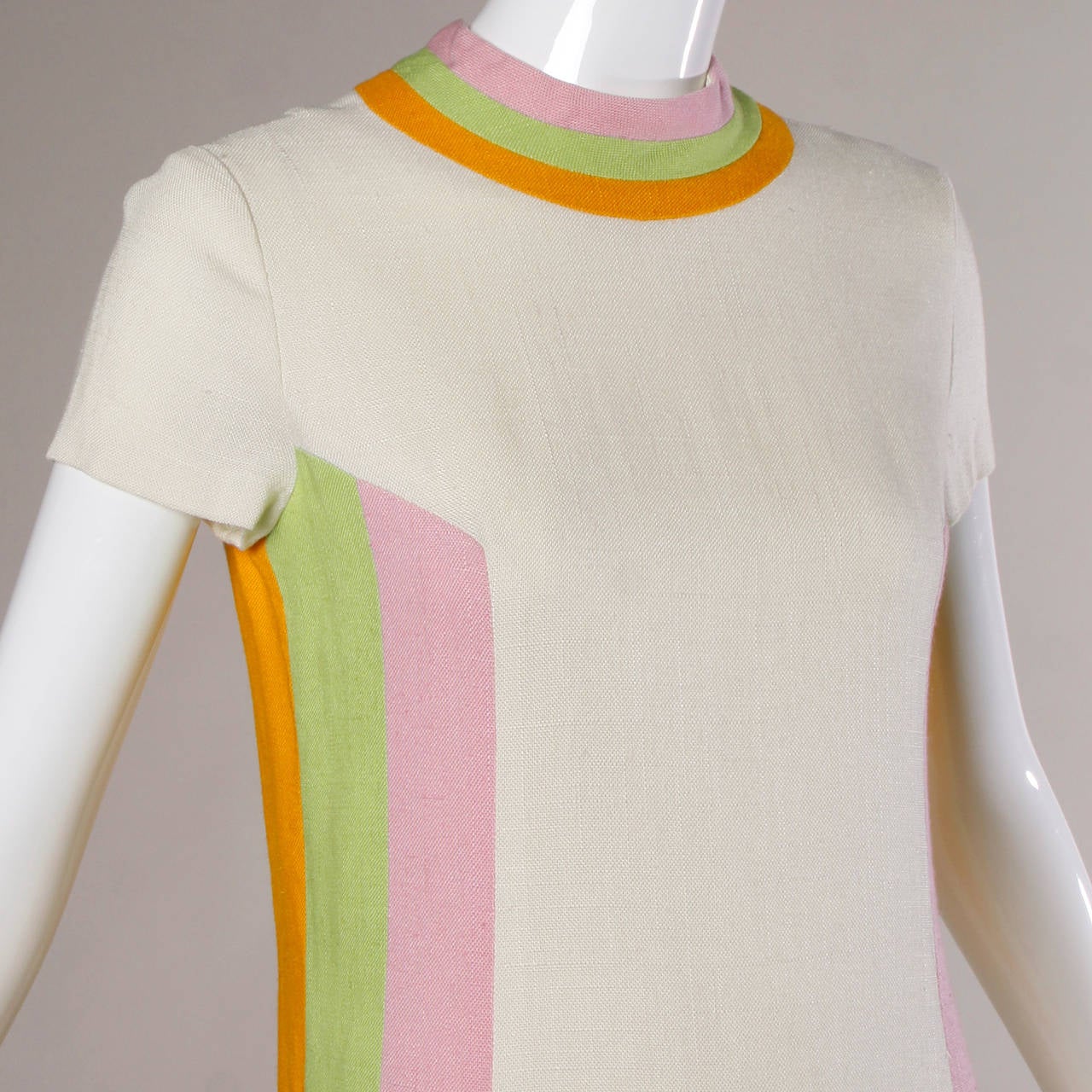 Lord & Taylor Vintage 1960s Mod Linen Pastel Color Block Shift Dress 1