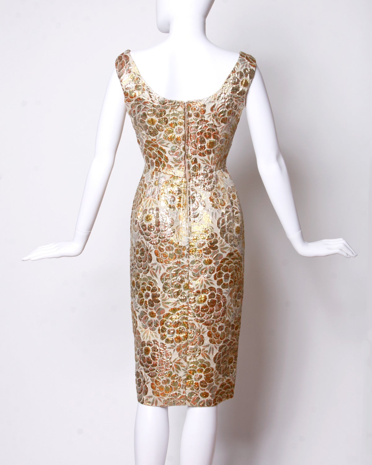 1960s Vintage Metallic Brocade Cocktail Dress In Excellent Condition In Sparks, NV