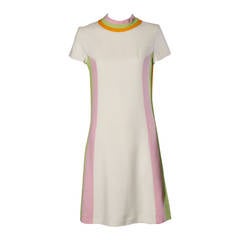 Lord & Taylor Vintage 1960s Mod Linen Pastel Color Block Shift Dress