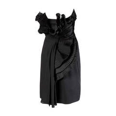 Victor Costa Vintage Black Origami Pleated Avant Garde Strapless Dress