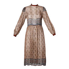 Vintage 1970s Paper Thin Silk Dress with an Indian Print