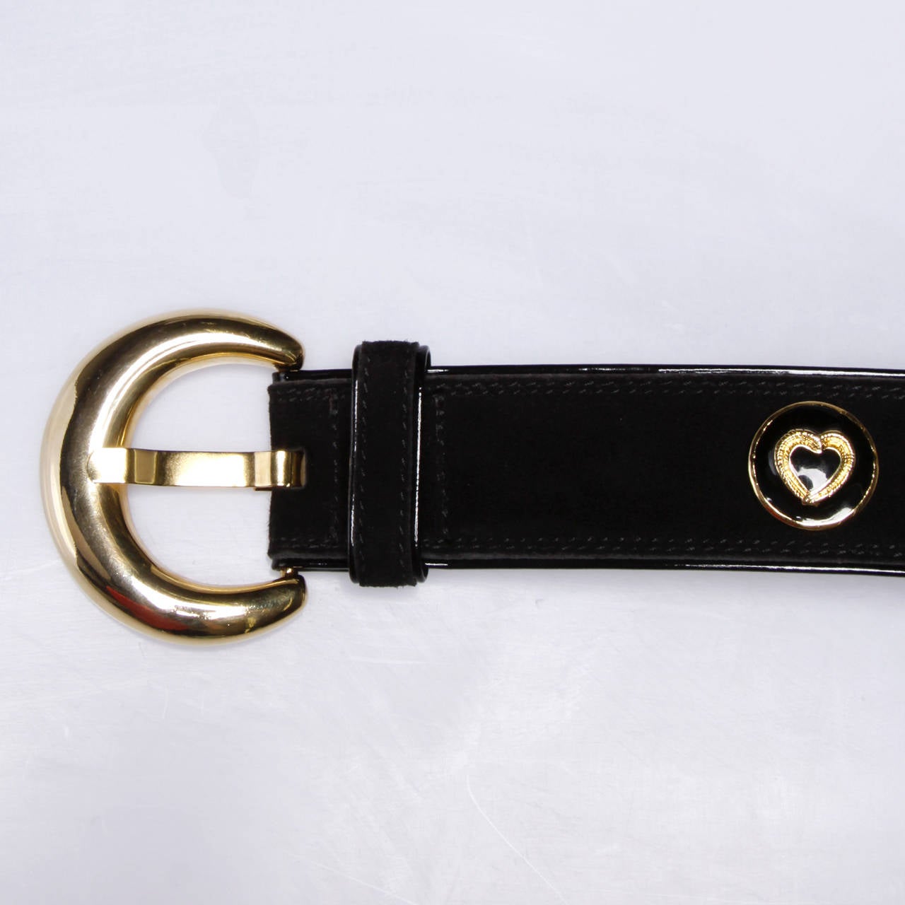 Women's Escada Vintage Black Leather Heart Belt For Sale