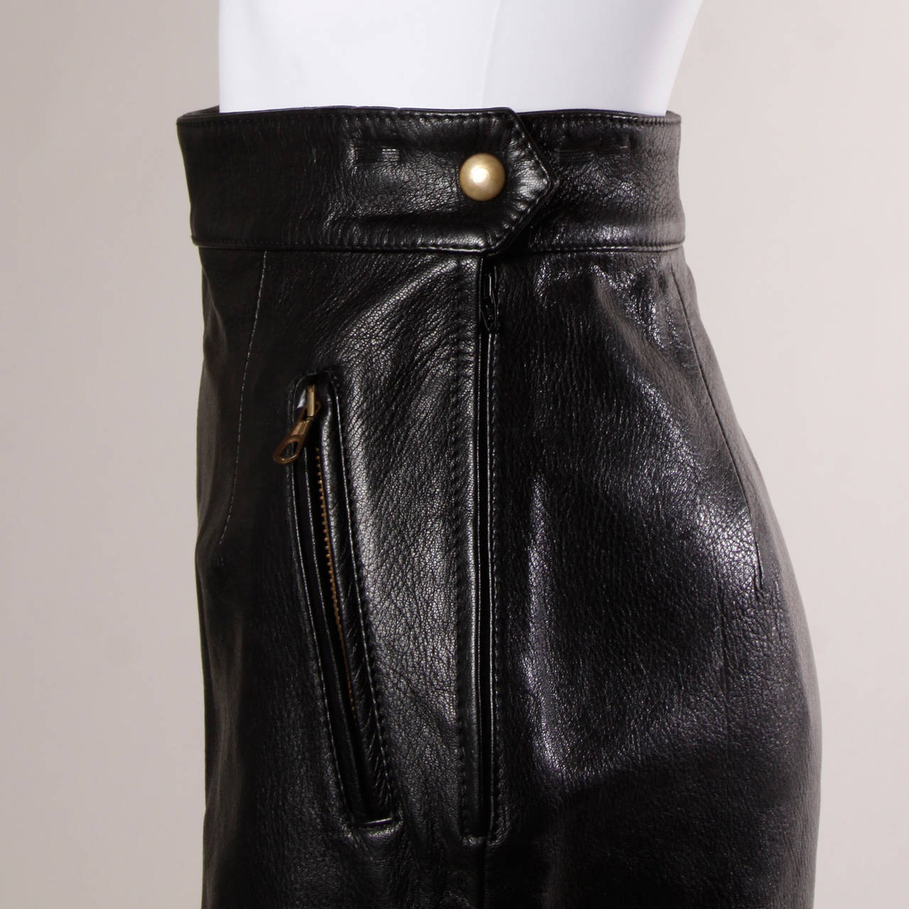 Women's Moschino Vintage Black Leather High Waisted Shorts