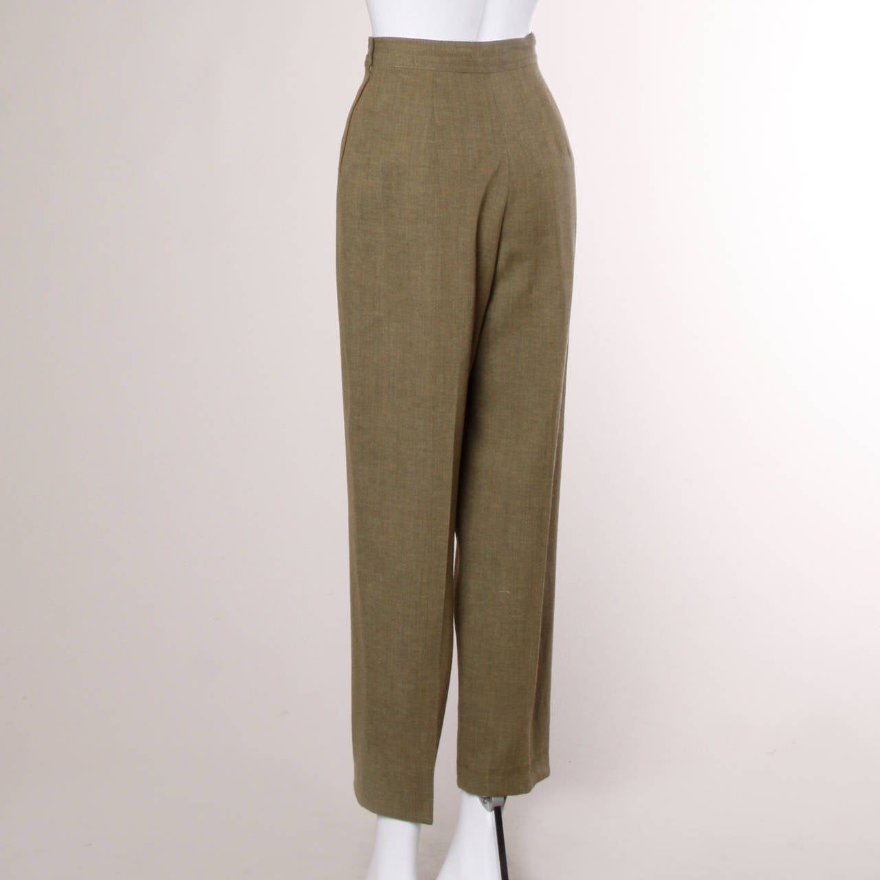 Valentino Vintage High Waisted Khaki Wool Trousers 1