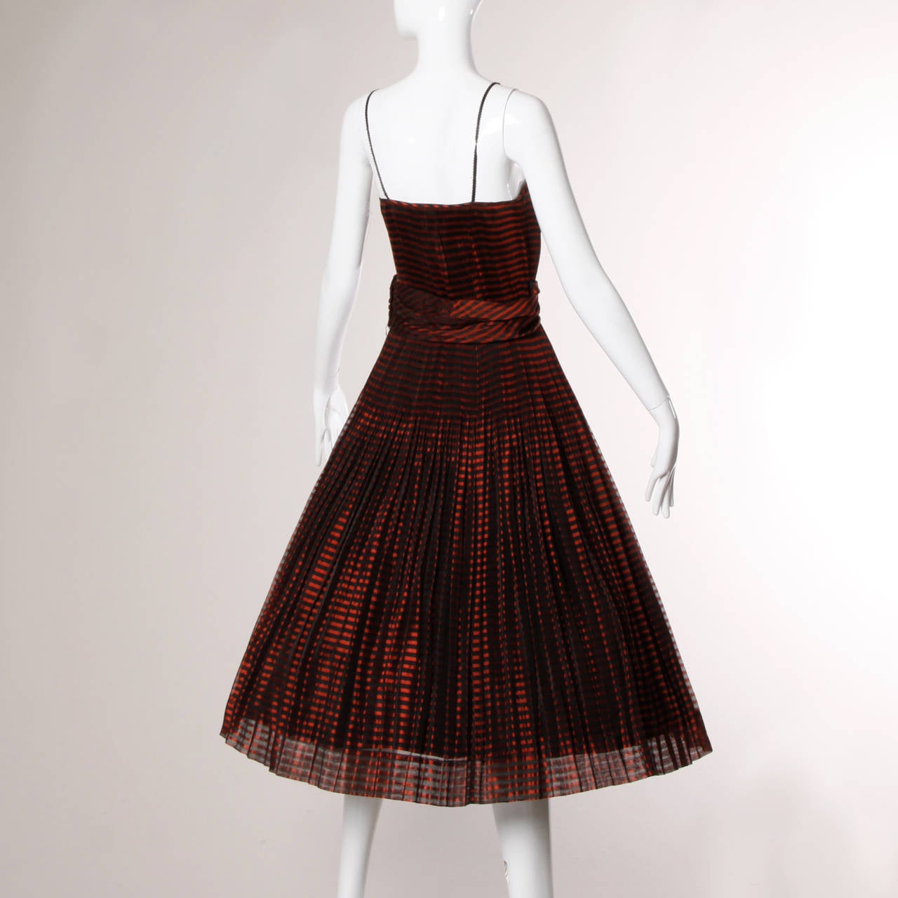 Vintage 1940s Irridescent Crystal Pleated Red Stripe Dress + Wrap 3
