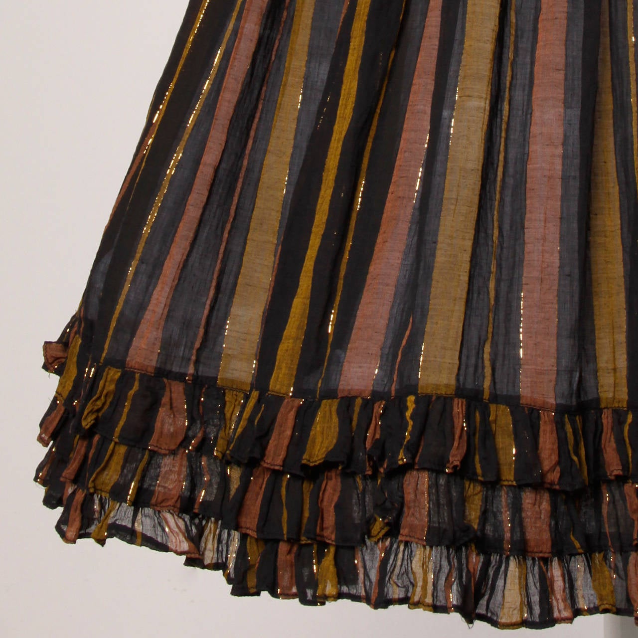 Black Adini Vintage 1970s India Sheer Metallic Cotton Gauze Dress + Sash