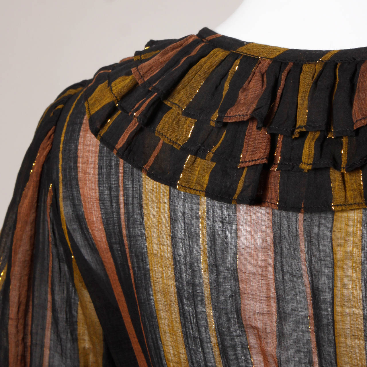 Adini Vintage 1970s India Sheer Metallic Cotton Gauze Dress + Sash 1