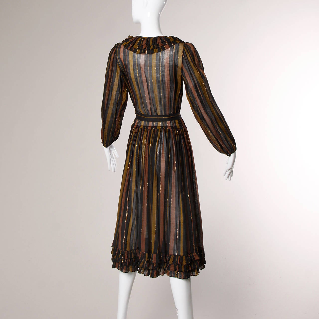Women's Adini Vintage 1970s India Sheer Metallic Cotton Gauze Dress + Sash