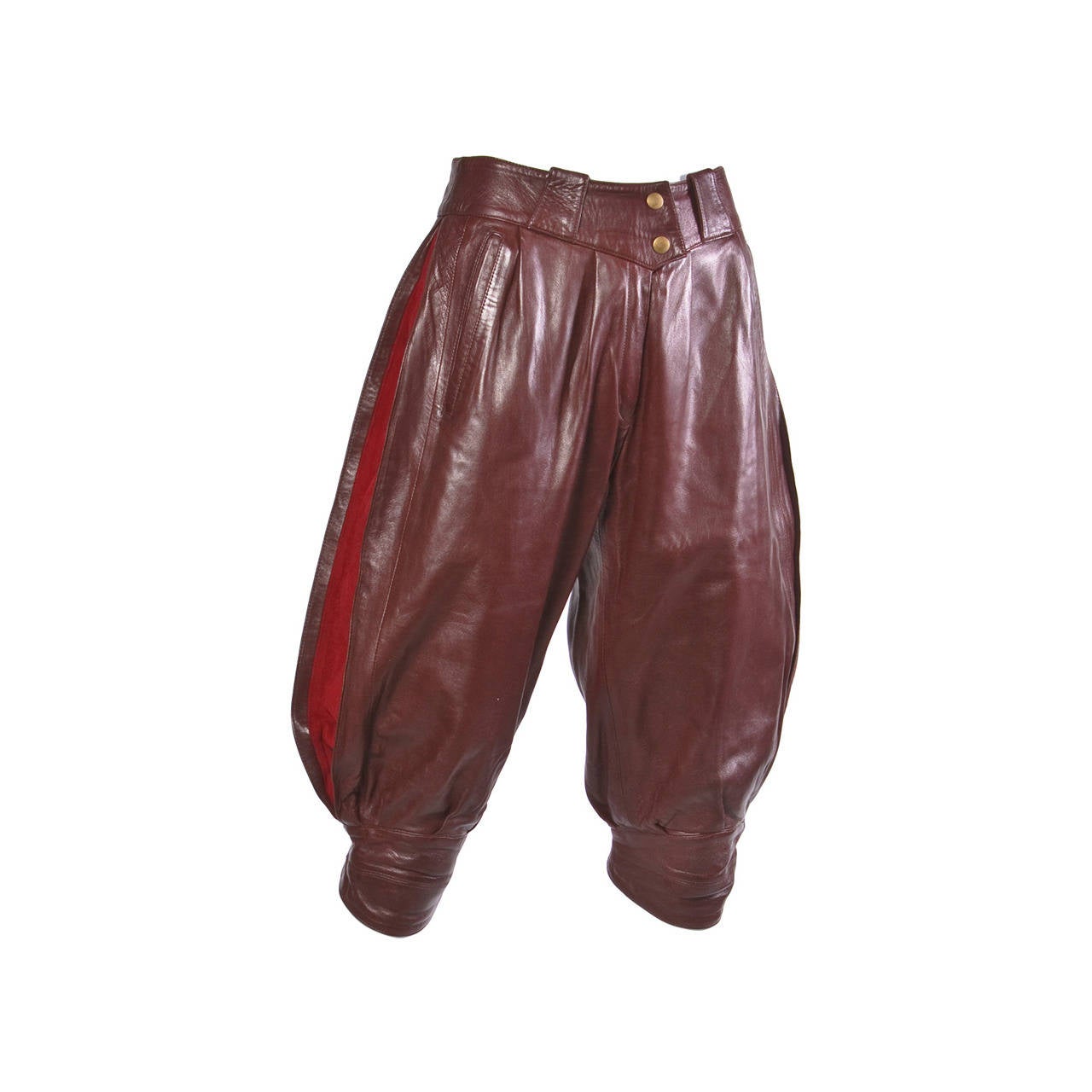 Claude Montana Pour Ideal Cuir Vintage Oxblood Lambskin Leather Cropped Pants