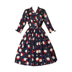 1950s New Look Vintage Polka Dot Print Silk Dress with a Full Sweep 12