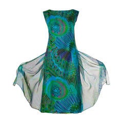 Pristine Christian Dior 1960s Silk Chiffon Dress with Back Train