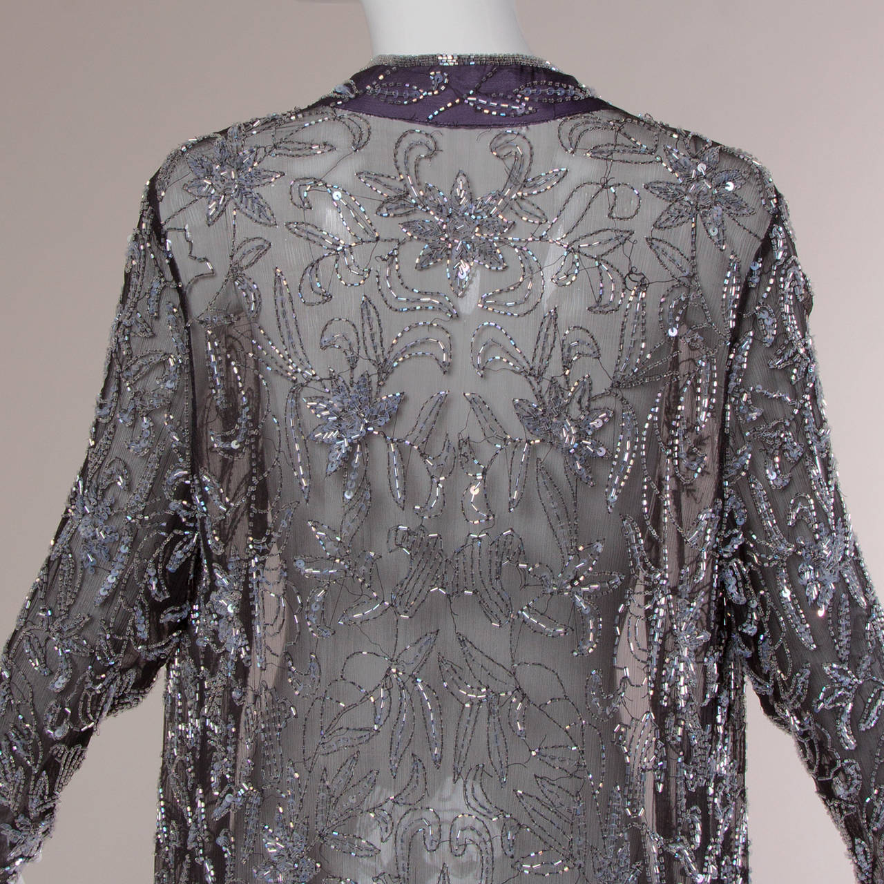 Silk Chiffon + Glass Beaded Kimono Duster Jacket or Maxi Coat 1