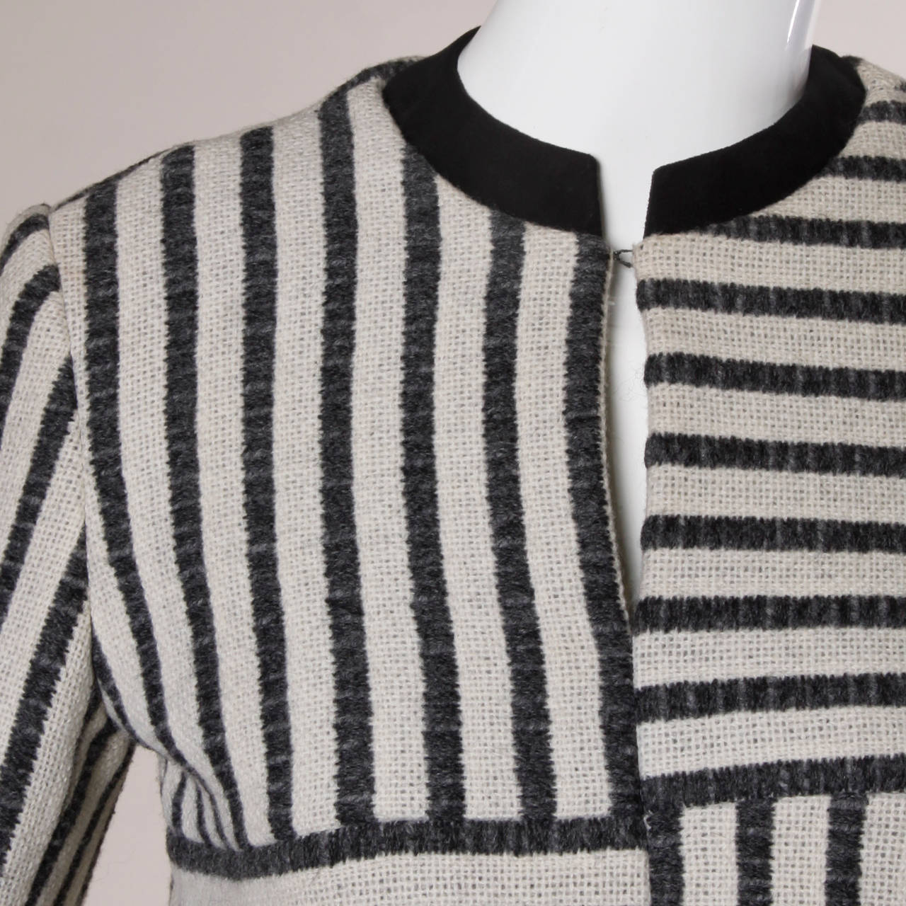 Gray 1960s B.H. Wragge Vintage Striped Mod Wool + Silk Skirt Suit