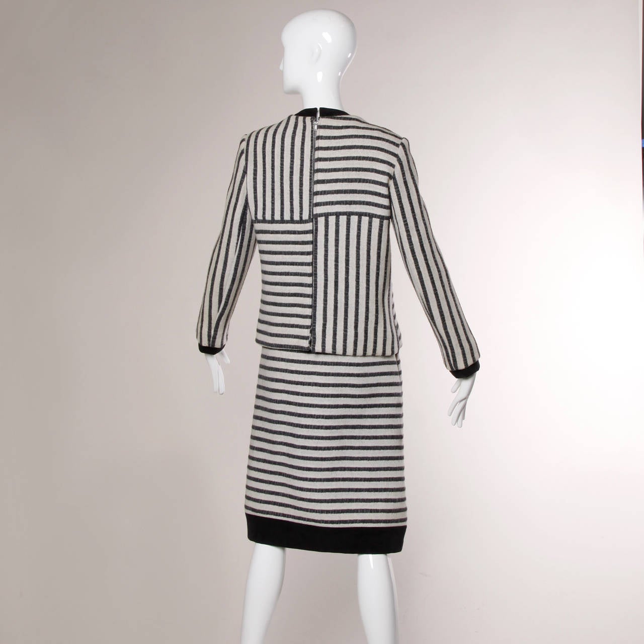 Women's 1960s B.H. Wragge Vintage Striped Mod Wool + Silk Skirt Suit