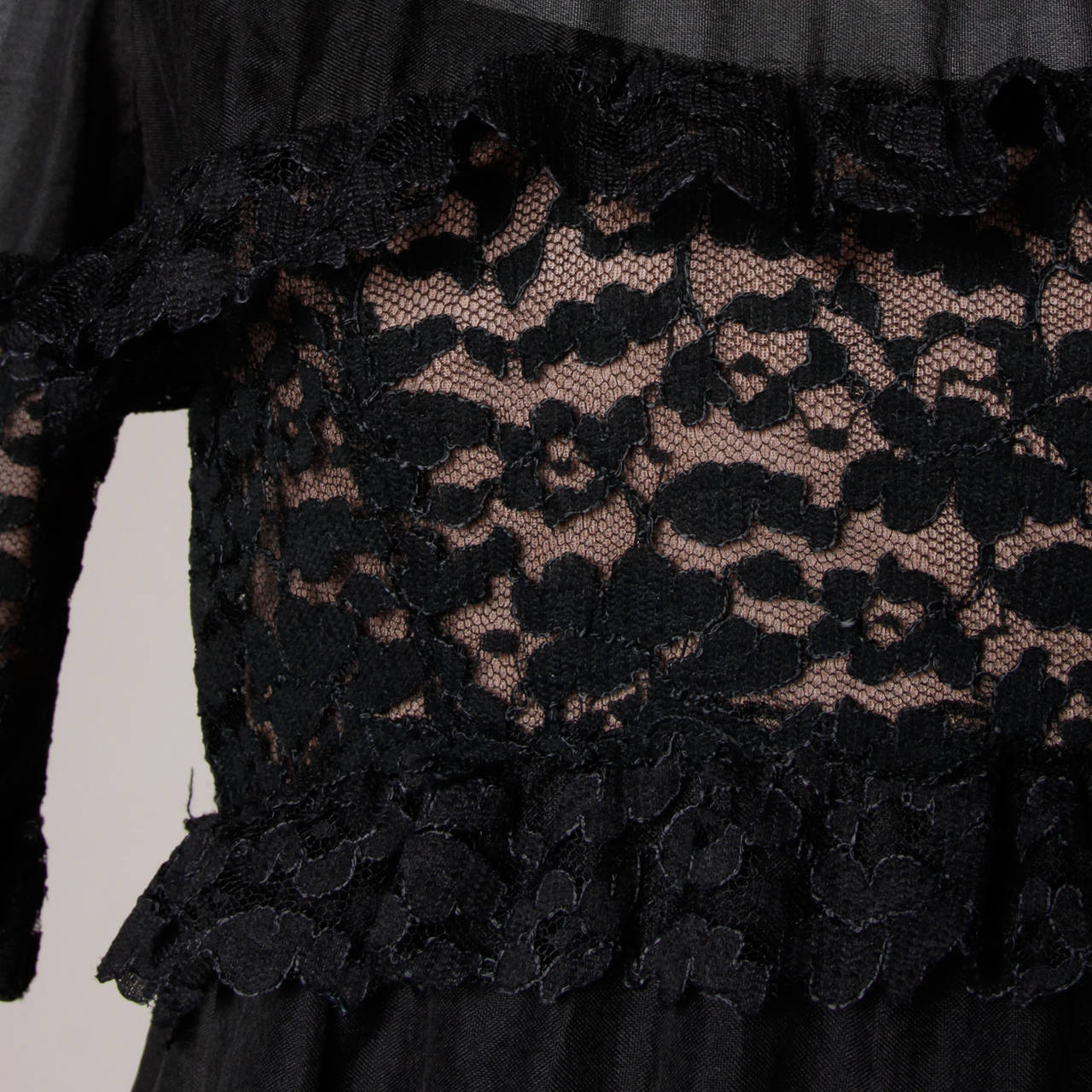 Sarmi 1960s Vintage Black Nude Illusion Lace + Silk Dress 4