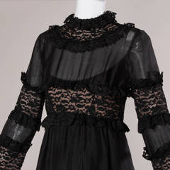 Sarmi 1960s Vintage Black Nude Illusion Lace + Silk Dress