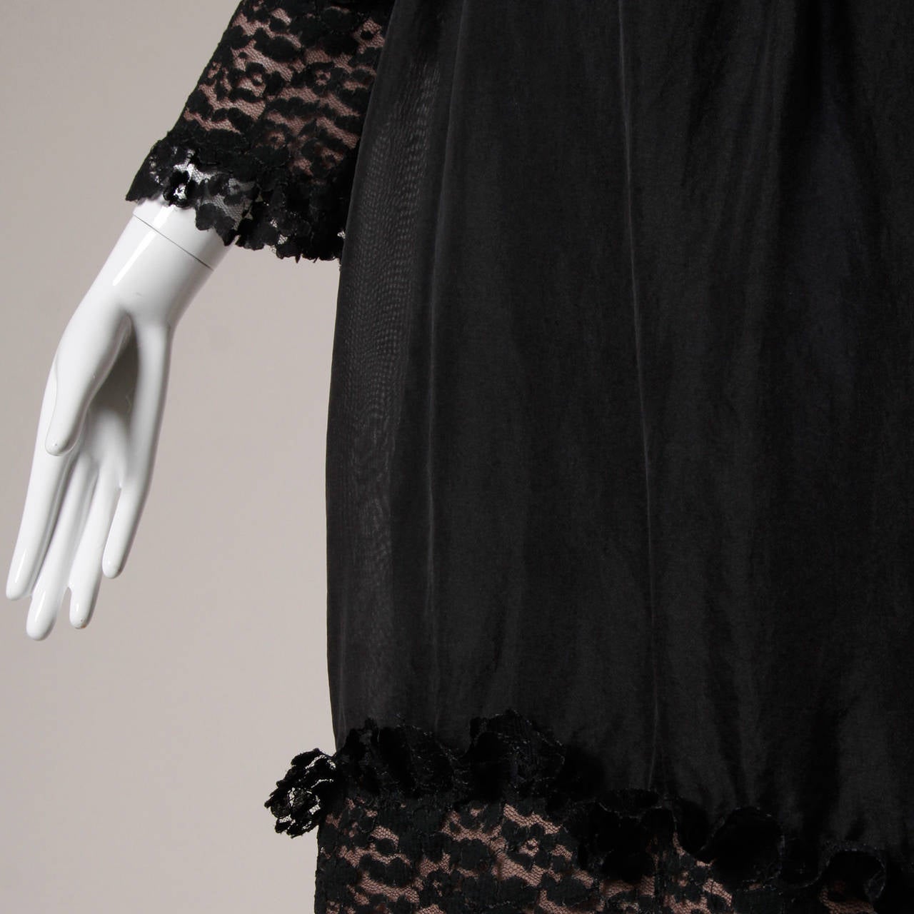 Sarmi 1960s Vintage Black Nude Illusion Lace + Silk Dress 3