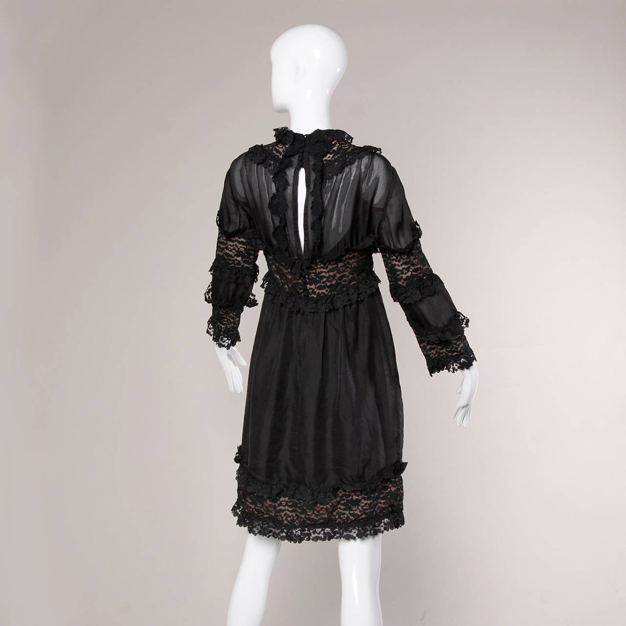 Sarmi 1960s Vintage Black Nude Illusion Lace + Silk Dress In Excellent Condition In Sparks, NV