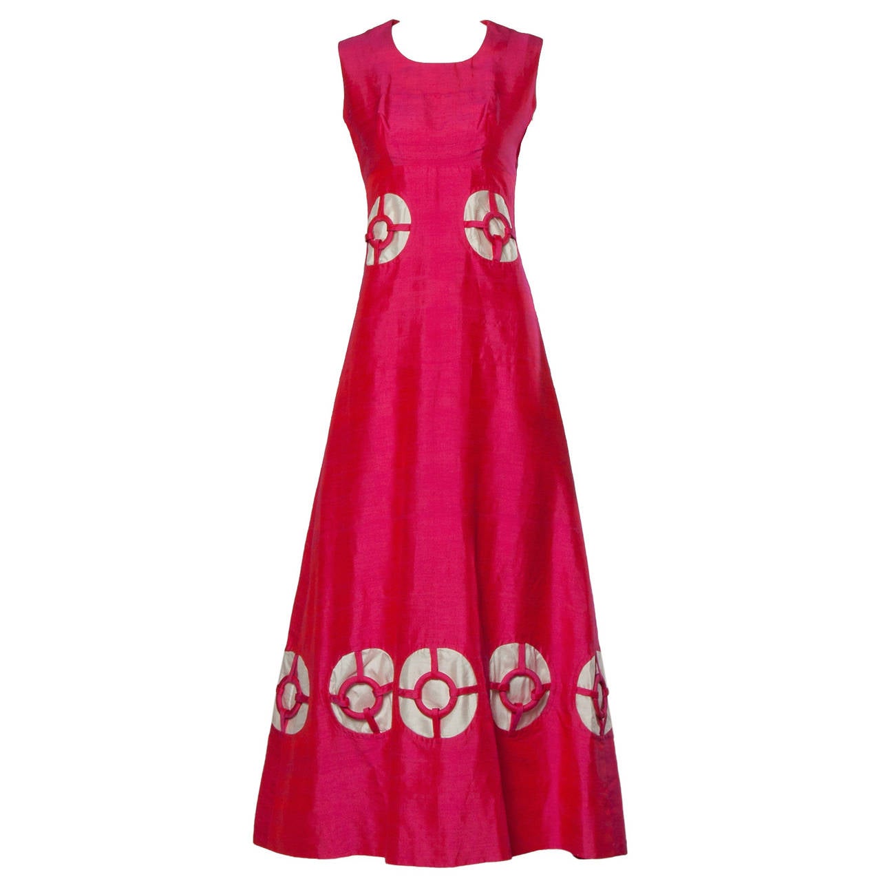 1960s Vintage Custom Silk Cut Out "Rings" Pink Mod Maxi Dress