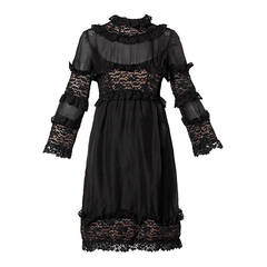 Sarmi 1960s Vintage Black Nude Illusion Lace + Silk Dress