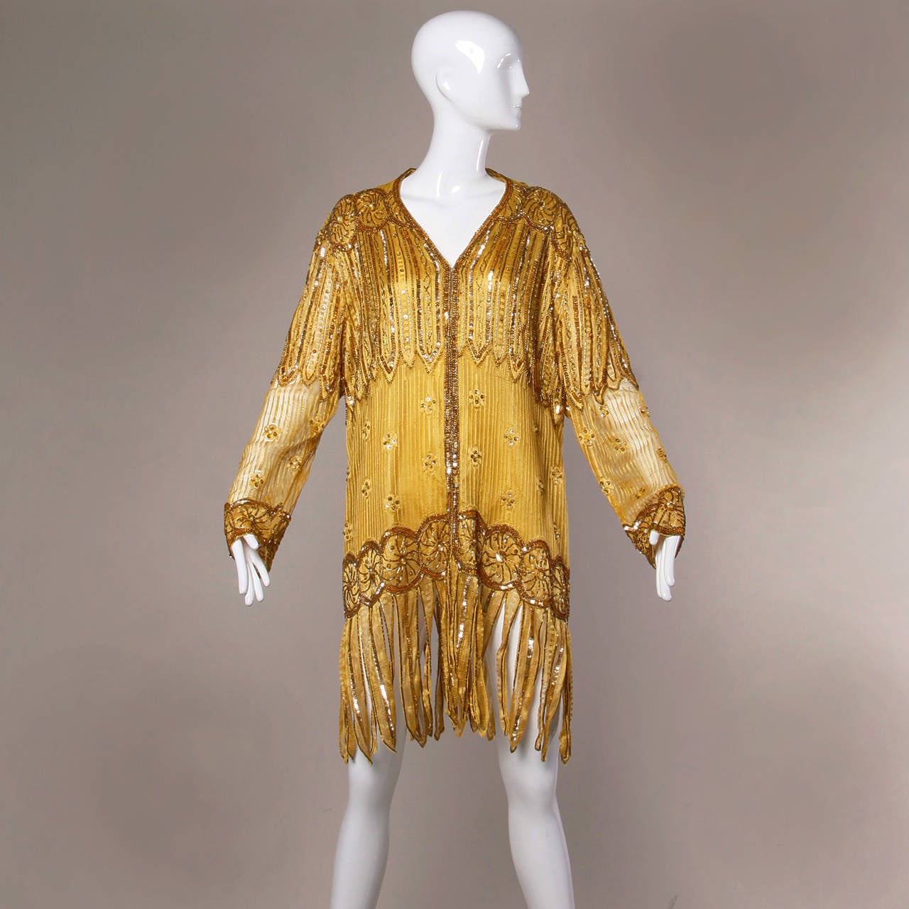 gold sequin fringe kimono