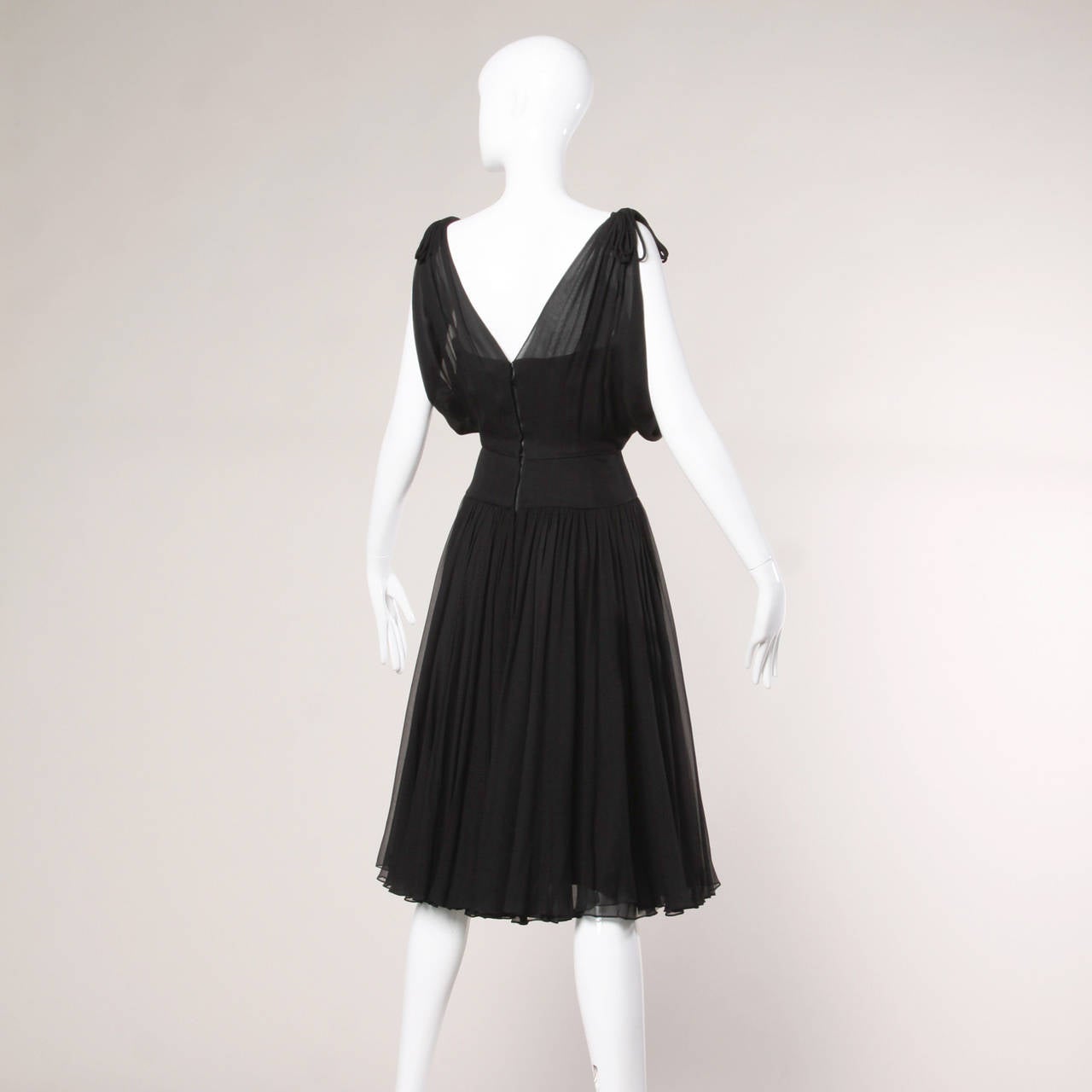Black 1950s Amazing Vintage Silk Chiffon Full Circle Cocktail Dress For Sale