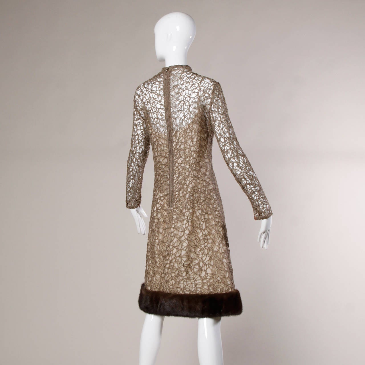 Jack Kobren Couture Vintage 1960s Silk + Mohair Dress with Mink Fur Trim In Excellent Condition In Sparks, NV