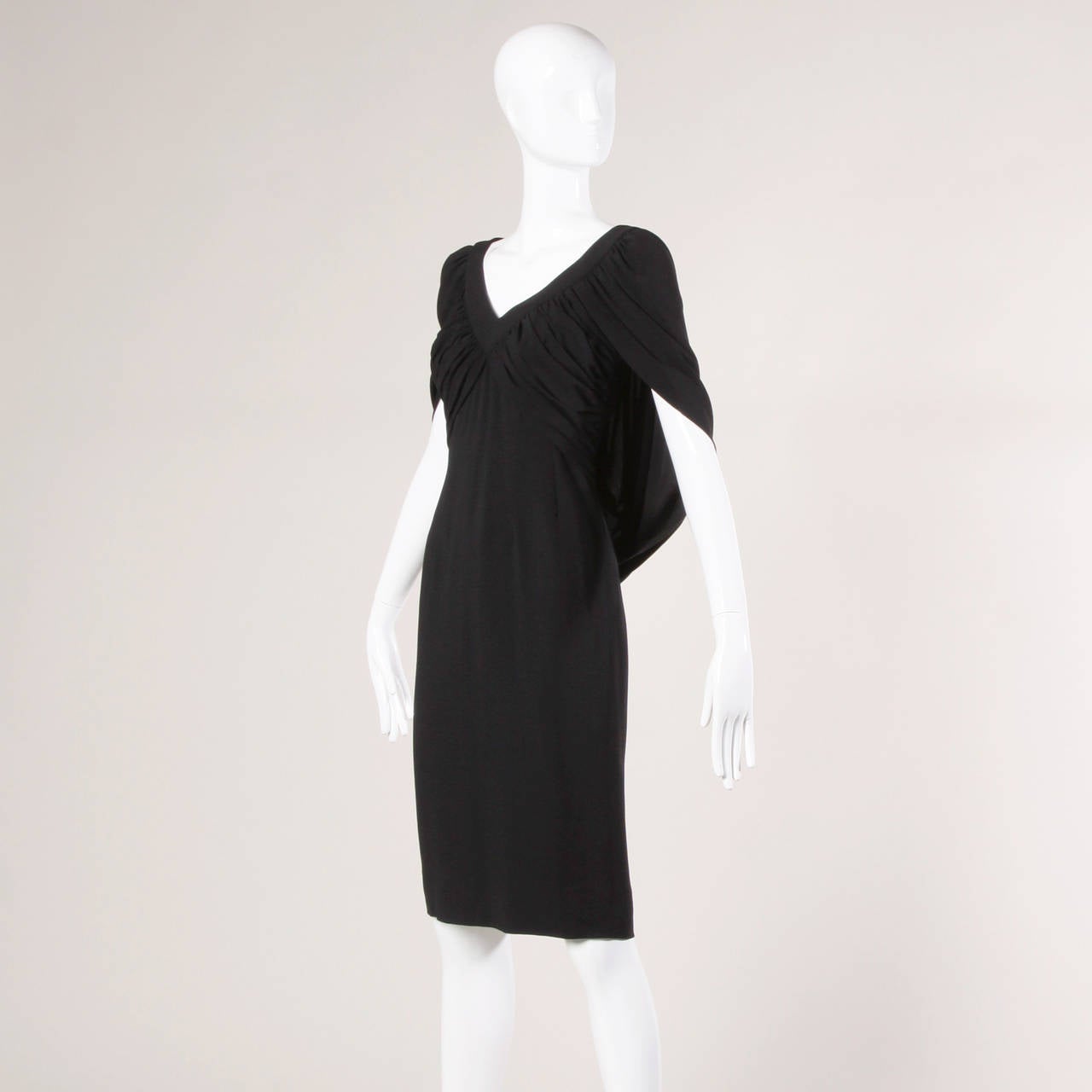 Don Loper 1940s Vintage Black Crepe Cocoon Cape Dress 1