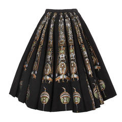 Retro 1950s Metallic Hand Painted Mexican Circle Skirt