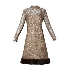 Jack Kobren Couture Vintage 1960s Silk + Mohair Dress with Mink Fur Trim