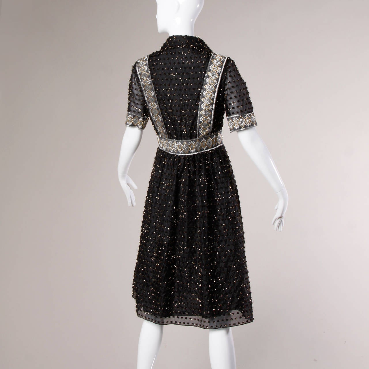 Oscar del la Renta Vintage 1960s Black Silk Metallic Eyelash Dress 1