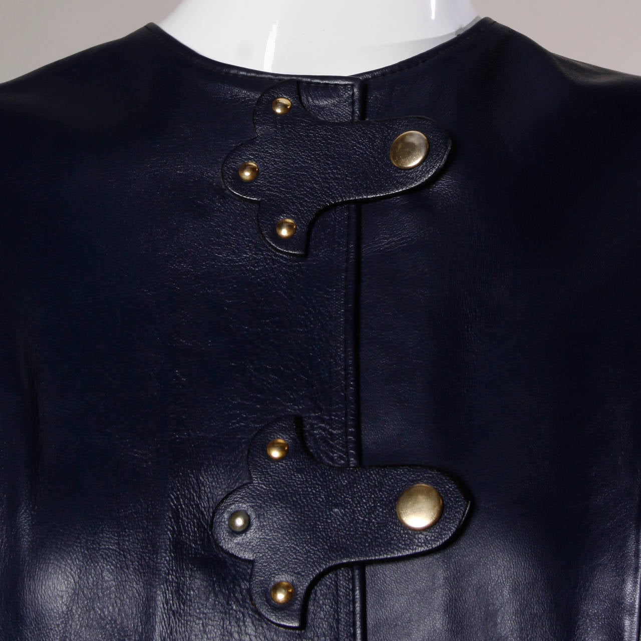 Women's or Men's Monsac 1960s Vintage Navy Leather Shift Dress
