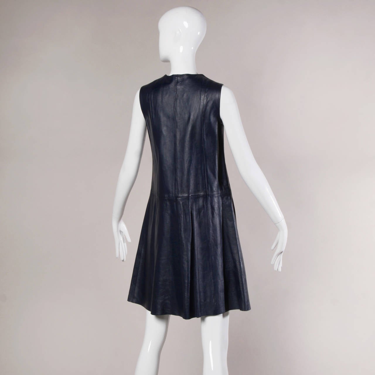 Monsac 1960s Vintage Navy Leather Shift Dress 1