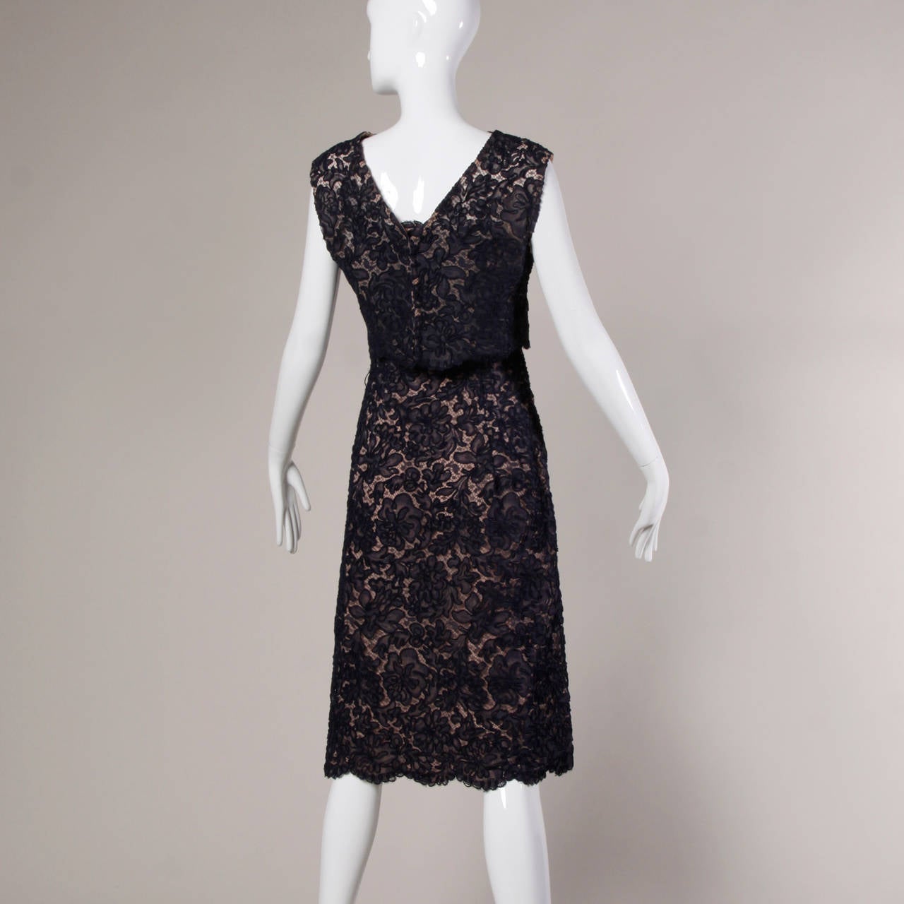 1960s Nude Illusion Silk Chantilly Lace 2-Piece Cocktail Dress at 1stDibs