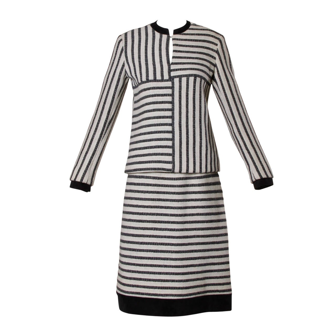 1960s B.H. Wragge Vintage Striped Mod Wool + Silk Skirt Suit