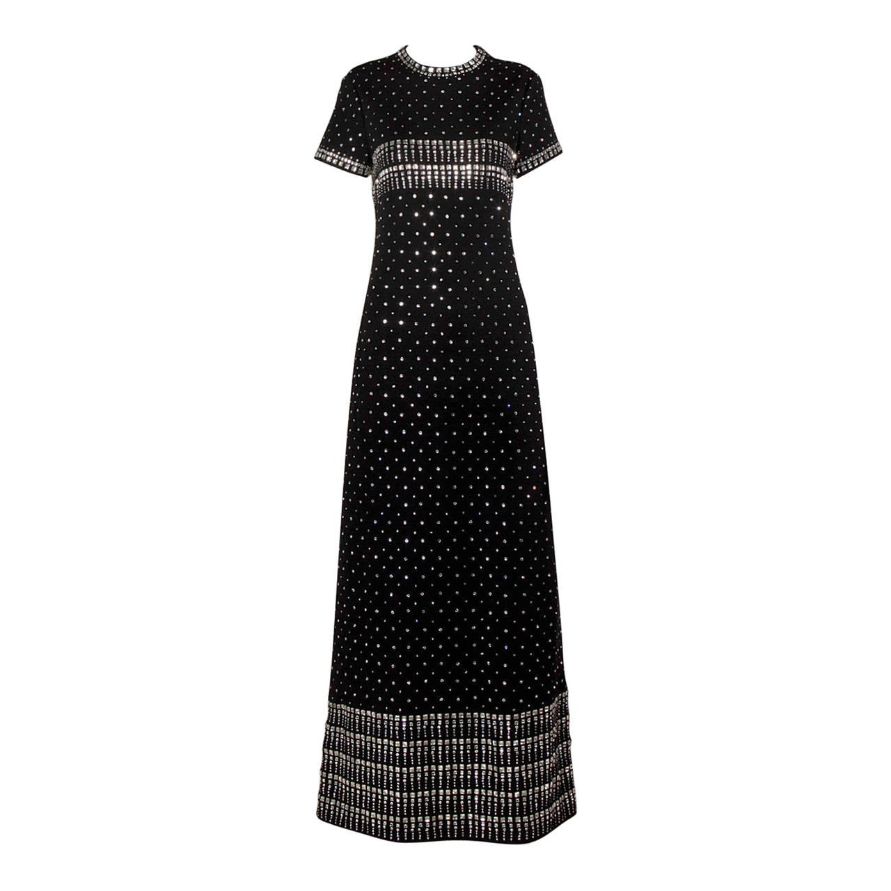 Museum Quality Geoffrey Beene 1960s Wool + Rhinestone Maxi Dress
