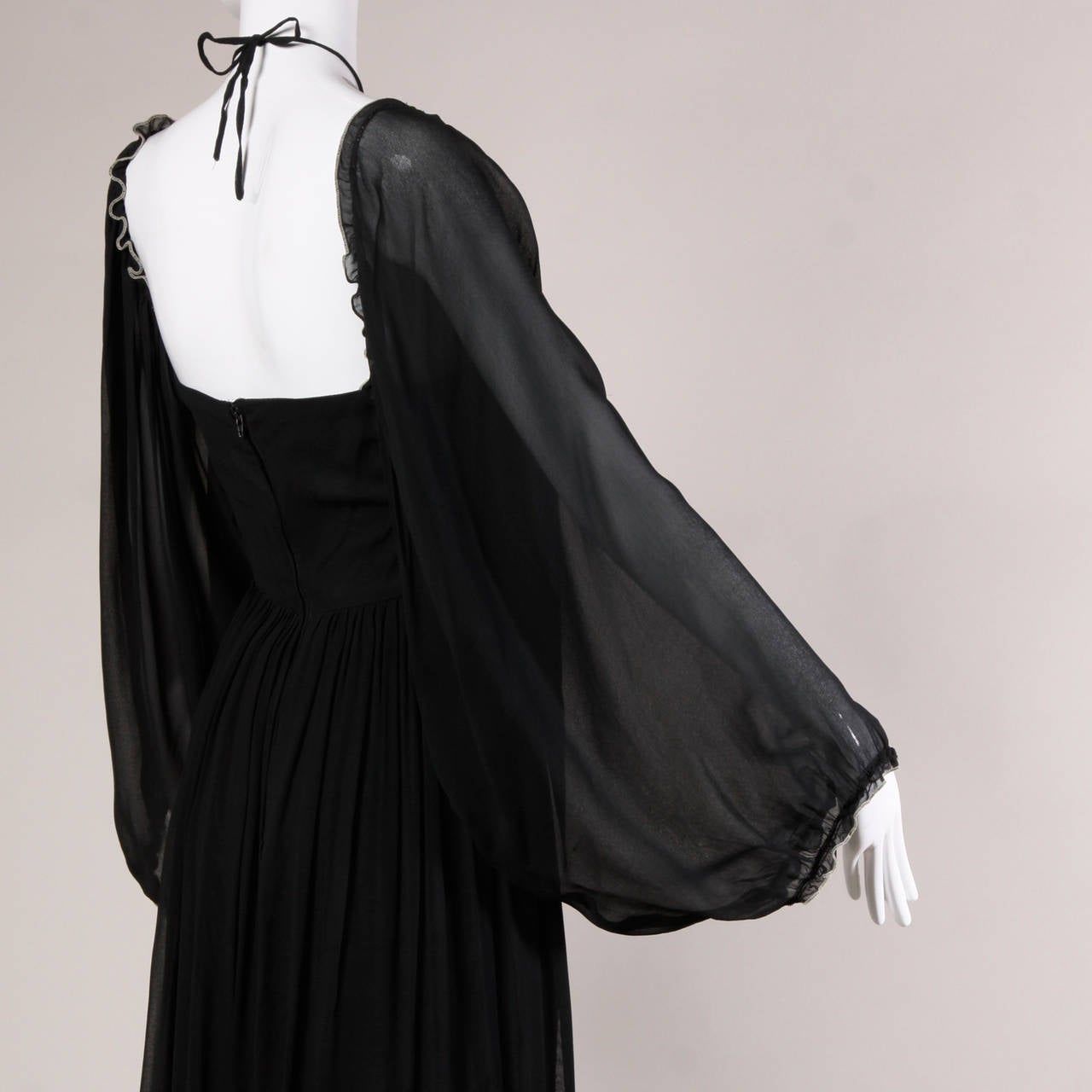 Women's 1970s Vintage Black Chiffon Halter Maxi Dress