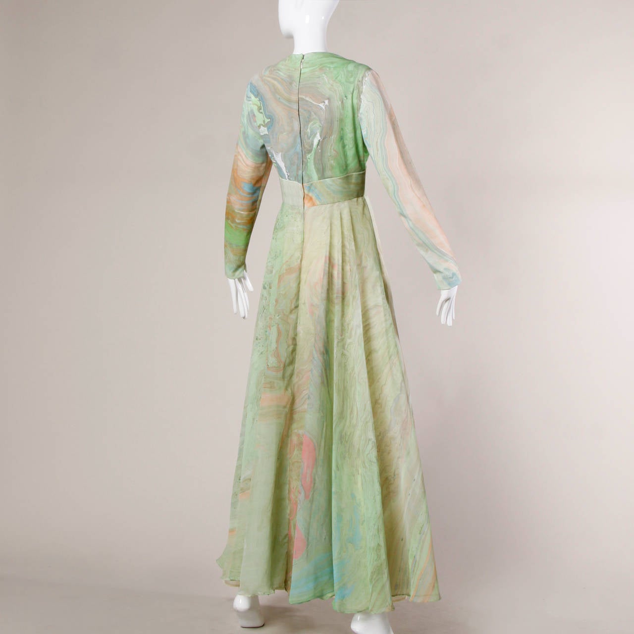 Women's Don Luis Espana 1970s Vintage Marbleized Print Maxi Dress