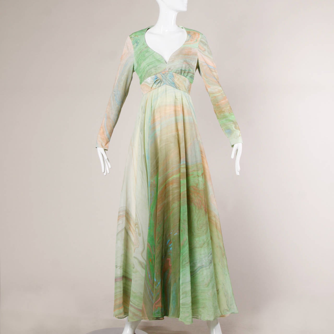 Don Luis Espana 1970s Vintage Marbleized Print Maxi Dress 3