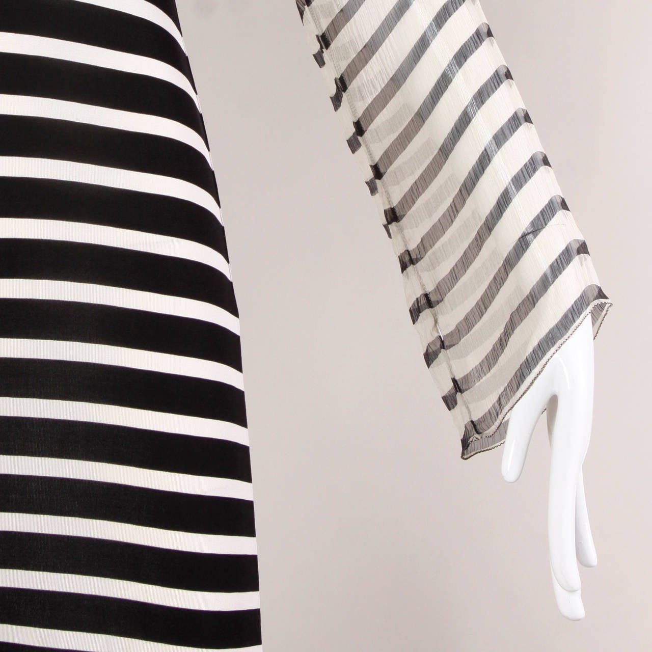 Women's Jean Paul Gaultier Black + White Striped Jersey Dress with Silk Sleeves