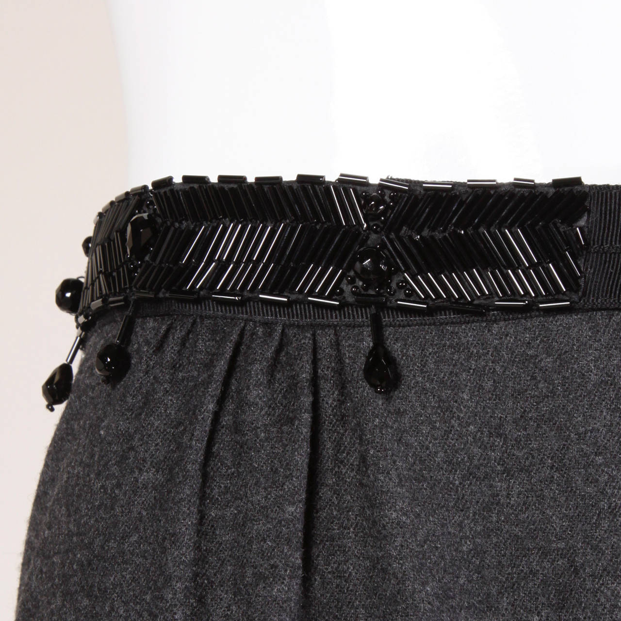 Dries Van Noten Gray Wool Skirt with Black Beaded Belt For Sale 1