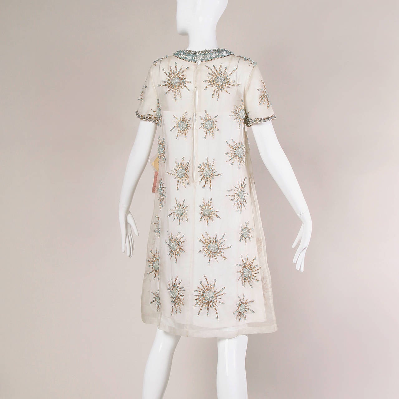 1960s Unworn Vintage Silk Embellished Shift Dress with Original Tags Attached 3