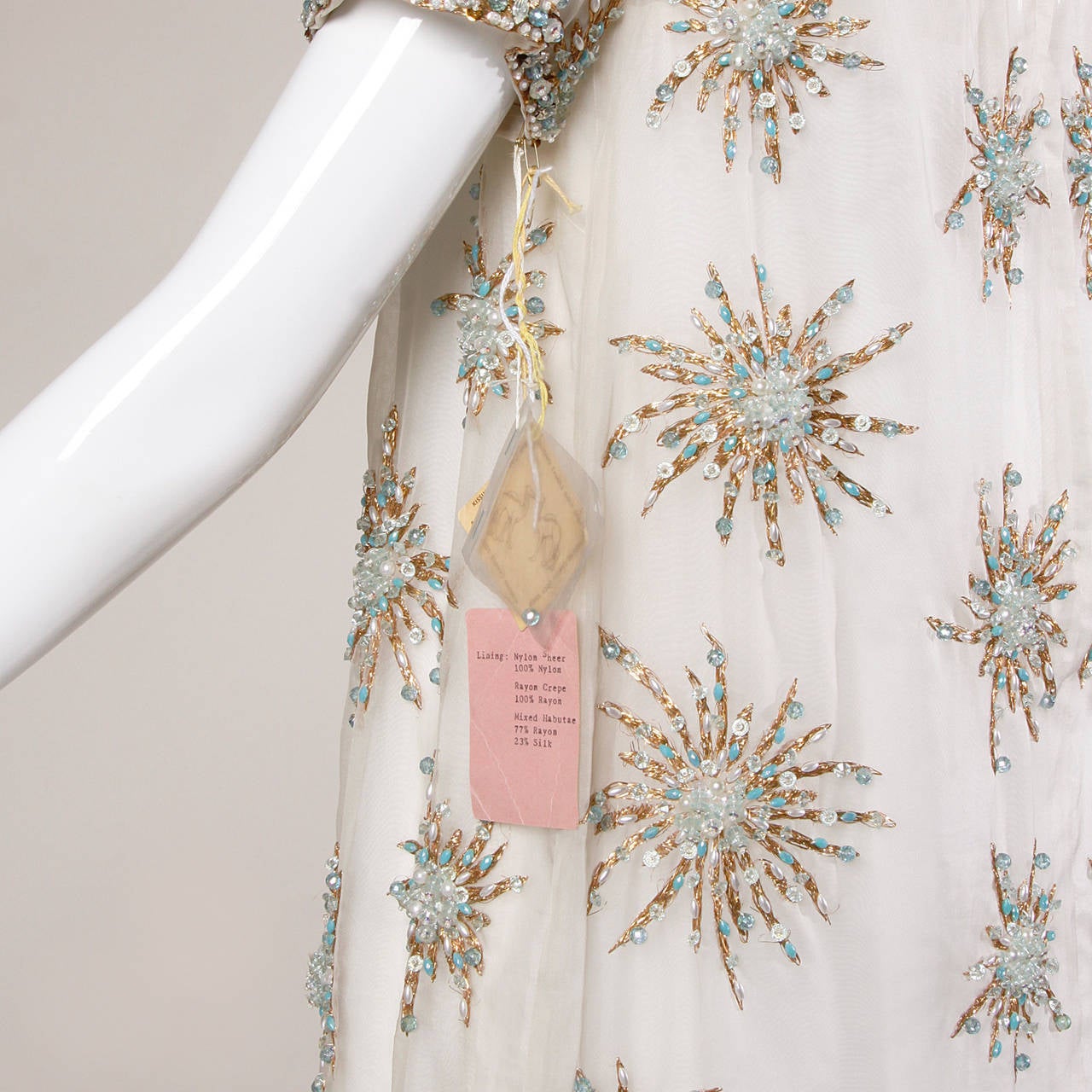 1960s Unworn Vintage Silk Embellished Shift Dress with Original Tags Attached 4
