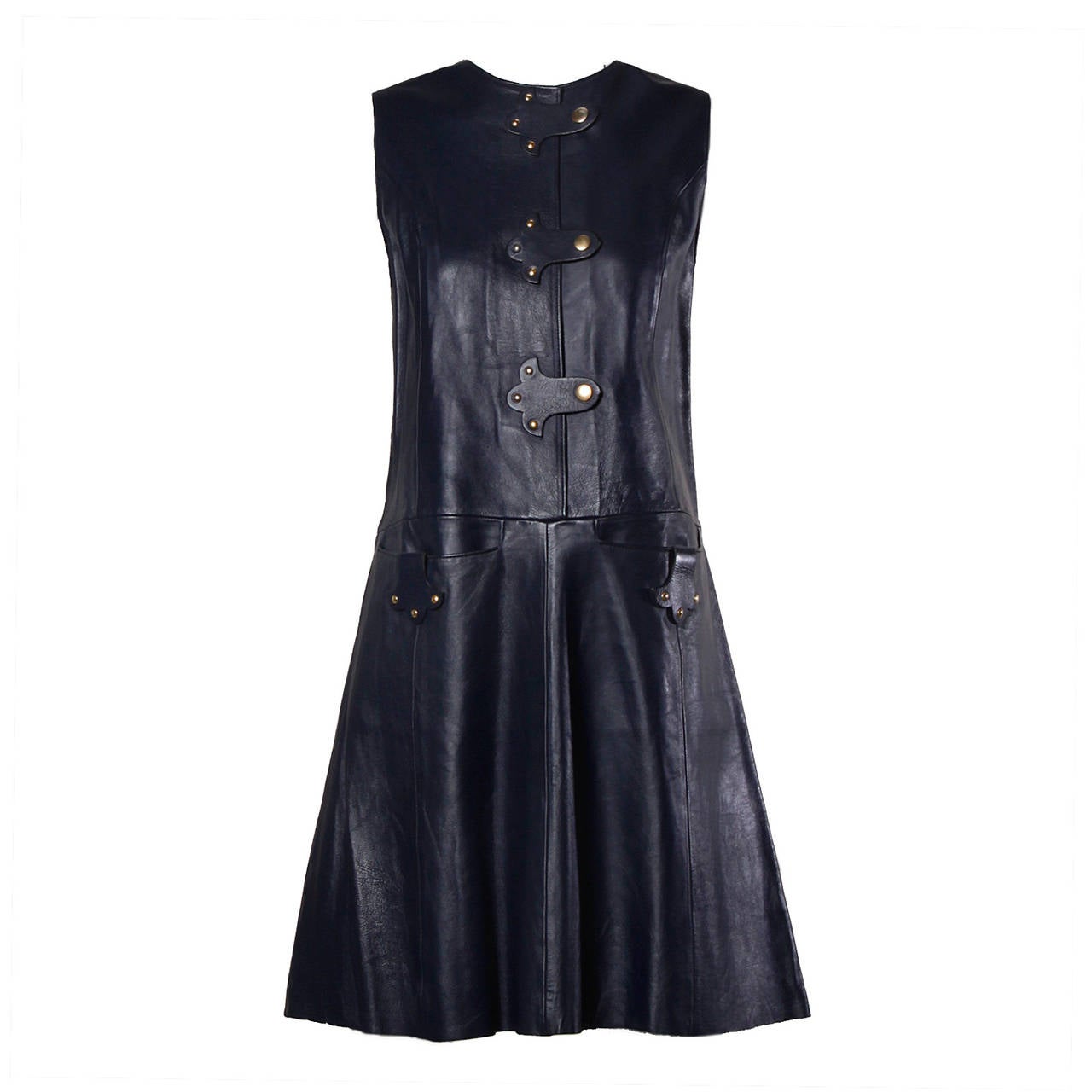 Monsac 1960s Vintage Navy Leather Shift Dress