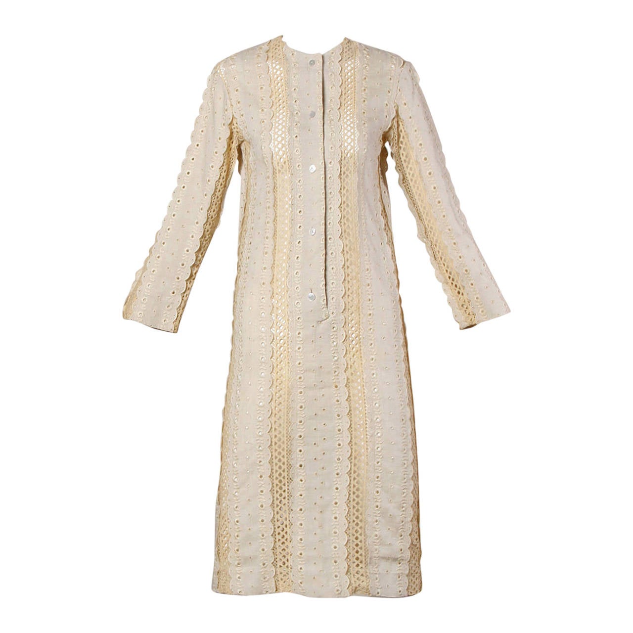 Rudi Gernreich 1960s Vintage Scalloped Lace Linen Dress