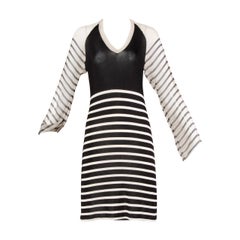 Jean Paul Gaultier Black + White Striped Jersey Dress with Silk Sleeves