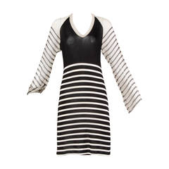 Jean Paul Gaultier Black + White Striped Jersey Dress with Silk Sleeves 3